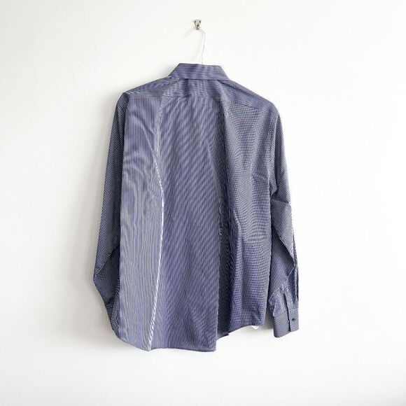 Calvin Klein Men's Slim Fit Non Iron Shirt Long Sleeve Pinstripes Blue Size 17 - Picture 2 of 8